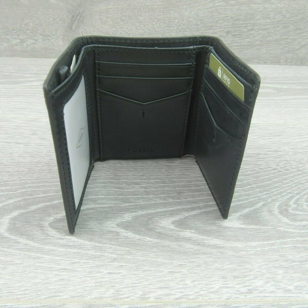 Fossil Allen Trifold RFID Black Leather Mens Wallet NEW - Picture 5 of 11